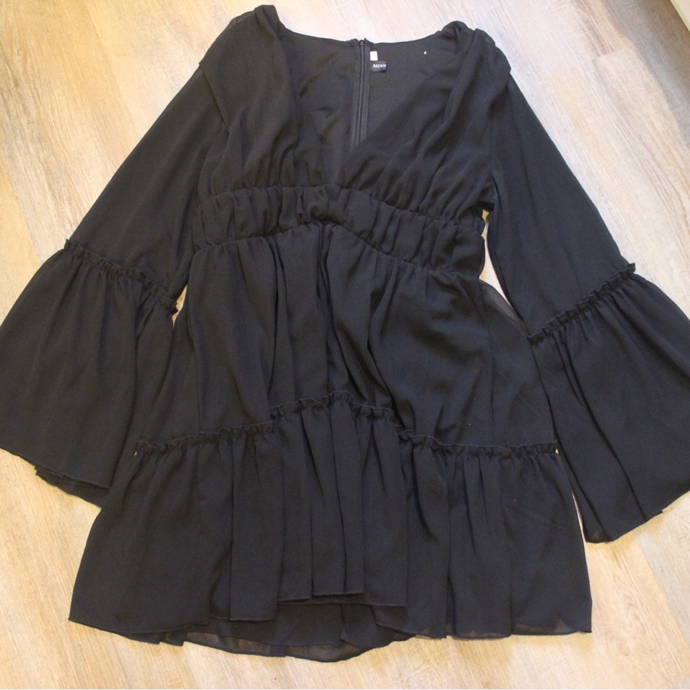 Black Flowy Bell Sleeve Dress
